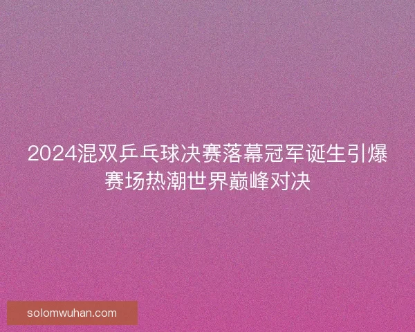 2024混双乒乓球决赛落幕冠军诞生引爆赛场热潮世界巅峰对决 2024混双乒乓球决赛落幕冠军诞生引爆赛场热潮世界巅峰对决